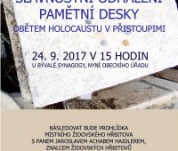 Slavnostní odhalení pamětní desky obětem holocaustu v Přistoupimi